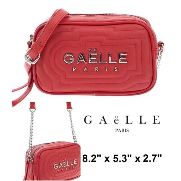 Gaelle Paris Tracollina Logo Cross body Bag - Red/Silver. Size: 8.2" X 5.3" X 2. - Picture 1 of 16
